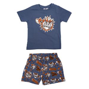 Tom & Jerry Kinder Pyjama für Jungen Schlafanzug Set kurzarm Oberteil mit Hose Blau, Größe:110-116