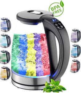 Ecosa Glas Wasserkocher mit Temperatureinstellung | 40°C - 100°C | 1,8 L | 2200 Watt | LCD-Display | LED Beleuchtung | Hochwertiges Edelstahl
