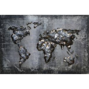 3D Metallbild Weltkarte, grau