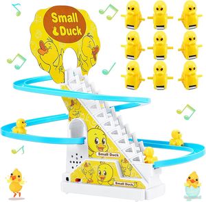 Hračka na lezení po schodech s kachnou, s blikajícími světly a hudbou, hračka pro batolata, která upoutá pozornost, vhodná pro děti.