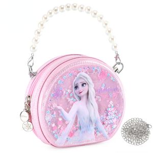 Cute Kinder Handtasche Anime Frozen Elsa Umhängetasche Mädchen Geldbörse Runde Tasche Rosa