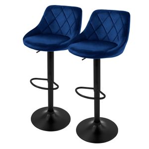ML-Design sada 2 barových židlí otočných o 360°, 62-82 cm, modrá, ze sametu