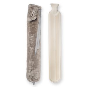 Nicola Spring Lange Wärmflasche mit Faux-Pelz-Cover - extra lange mit Wraparound Krawatten und Pom-Poms - 2 Liter - Grau