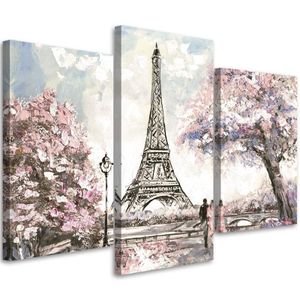 Feeby Leinwandbild 3-teilig auf Vlies Eiffelturm Paris Rosa Gemalt 60x40 Wandbild Bilder Bild