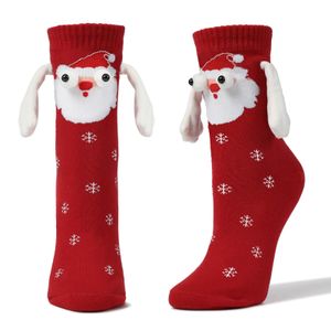 Weihnachtssocken mit magnetarmen Uni 3D Puppes Paar Socken,Hand in Hand Socken Magnet Freundschaftssocken mit Händen Lustige Magnetische Christmas Socks Geschenk für Paare Familie, Roter Weihnachtsmann