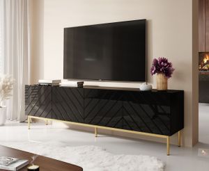 TV Lowboard Schrank Fernsehkommode ABETO 200 schwarz / goldener Rahmen 200 x 52 x 41,6cm