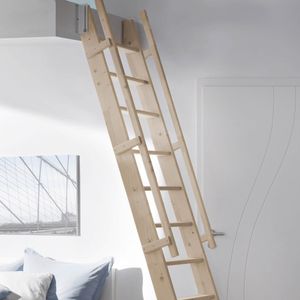 Raumspartreppe Intercon Easy Step Buche, beidseitiges Geländer | Holztreppe mit 13 Stufen für Geschosshöhen bis 300 cm | Treppe lässt sich an die Wand schieben und spart Platz