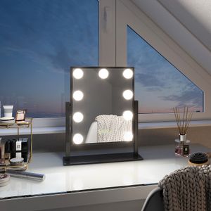 EMKE Hollywood Kosmetikspiegel 85x304x360mm mit 7x Vergrößerungsspiegel, Schwarz Schminkspiegel mit intelligent Touchscreen und 3 Lichtfarben, 9 Dimmer-LED-Leuchten, 360° drehbar und Memory-Funktion