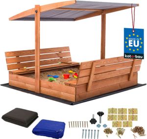 KOTARBAU® Sandkasten mit Abdeckung 140 x 140 cm Großer Braun Holzsandkasten mit Grau Dach Sandkasten mit Deckel Sandkasten mit Dach Gartenspielzeug Kinder imprägniert verschließbar mit Bänken KOTARBAU® Sandkasten mit Abdeckung 140 x 140 cm Großer Braun Holzsandkasten mit Grau Dach Sandkasten mit Deckel Sandkasten mit Dach Gartenspielzeug Kinder imprägniert verschließbar mit Bänken