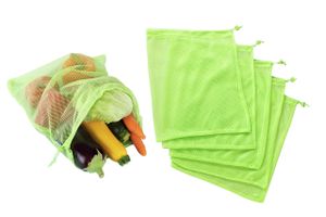 WENKO 5er Set Mehrweg Beutel Gemüse Obst Netz Einkaufen Helfer Grün Tüte Tasche