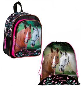 2 tlg. Pferde Kindergarten Set Rucksack + Turnbeutel Pony Tasche