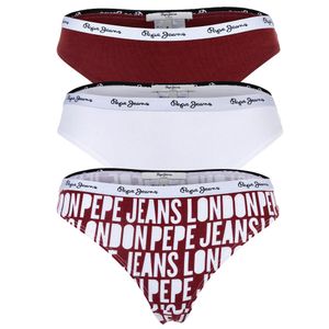 Pepe Jeans Damen Strings, 3er Pack- CLASSIC THONG AO, Allover-Logo, Unterwäsche, Polyester, Logobund Weiß/Rot M