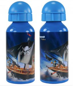 PLAYMOBIL Trinkflasche für Kinder - Piraten Flasche Wasserflasche aus Aluminium 400 ml Blau