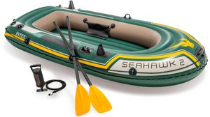 Intex Seahawk Boot - Set inklusive Pumpe und Paddel, 236 x 114 x 41cm, dunkelgrün, gelb, Maximale Tragfähigkeit: 240 kg