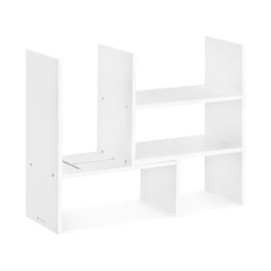 Navaris Bambus Schreibtisch Organizer 64x15,5x40 - Tisch Regal Ordnungssystem verstellbar - Eckregal für Küche Büro Bad Regalaufsatz - Weiß