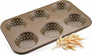 Zenker 6er Brötchenblech - Perforierte Backform für knusprige Brötchen - Antihaftbeschichtung verhindert Ankleben - Hitzebeständig bis +230°C, 34 x 22 x 3 cm, Gold