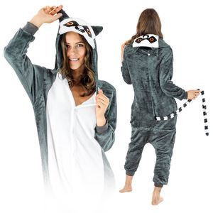 Jumpsuit Onesie für Damen und Herren - Sanft Kuschelig Uni Pyjama - Warme Schlafanzug - Karneval Kostüm - Karnevalskostüm- Größe 168-178 cm L - Lemur