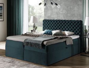 GRAINGOLD Postel Chesterfield Boxspring 200x200 Cleo - Kontinentální postel se dvěma zásuvkami a topperem - elegantní manželská postel - tyrkysová (Riviera 87)