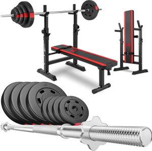 Hop-Sport Hantelbank Kraftstation HS-1080 mit 39 KG Hantelset Langhantel Gewichte 4x5 kg; 4x2,5 kg