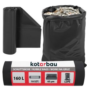 KOTARBAU® Schwerlast Müllsäcke 160 L 65µm LDPE Bauschuttsäcke Abfallsäcke Extra Stark Große Müllsäcke Schwerlast Extra Stark 160 Liter