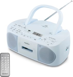 MEDION E65010 Stereoradio (CD-Player, Kassette, USB Anschluss, AUX Audioeingang, MP3-Widergabe. UKW PLL Radio,40 Senderspeicher, Batteriebetrieb, Fernbedienung) blau