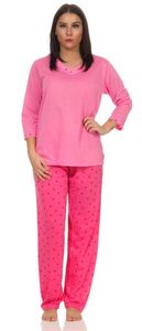 Damen Pyjama lang zweiteiliger Schlafanzug muster, Pink L