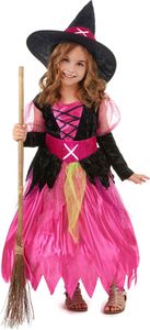 kostium małej czarownicy na Halloween różowo-czarno-zielony