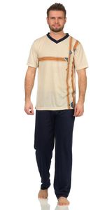 Herren Sommer Pyjama Lange Schlafhose V- T-shirt, Beige M