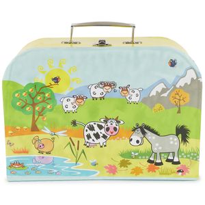 Bieco Kinderkoffer mit Tiermotiv, 21x30 cm | Spielkoffer Kinder | Kinderkoffer Spielzeug | kleiner Kinder Spielkoffer | Koffer aus Pappe | Metallgriffe | Köfferchen für Kinder | Kindergepäck