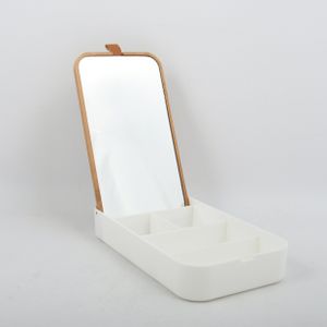 spirella Kosmetikspiegel, Schminkspiegel mit Ablage für Make Up, Kosmetik, Tischspiegel Bambus, weiß-Natur Alais