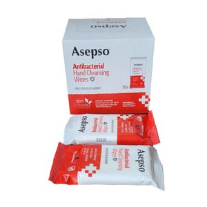 Asepso Antibacterial Hand Cleansing Wipes 12 x 15 Wipes/Tücher Antibakteriell kills 99.9% if Germs