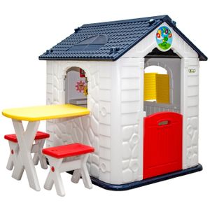 Dětský hrací domeček modrý se stolem a 2 stoličkami KS-115