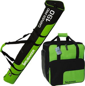 Kombinovaný set BRUBAKER vak na lyže a vak na lyžiarske topánky pre 1 pár lyží do 190 cm + palice + topánky + prilba zelená čierna