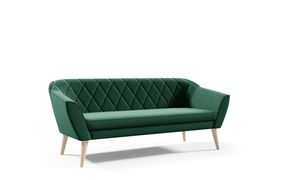GUTTO Sofa 3místná sametová -- KARO -- Zelená lavice 3místná pohovka Velurové dřevěné nohy  Skandinávský styl - Krásné prošívání