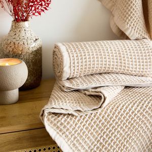 Handtücher Handtuch Badetuch VAFFEL beige 100x150 cm HOMLA
