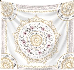Skicovaný kvetinový gobelín, Mandala Flower Boho Wall Hanging, Bramble Hippie gobelín do spálne, obývačky, internátu, domácej dekorácie (230 cm x 180 cm, farba 11)