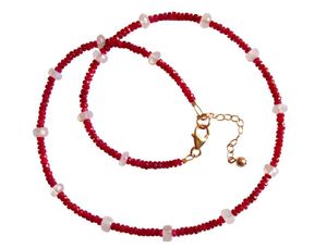 Gemshine - Damen - Halskette - Vergoldet - Rubin - Rot - Mondstein - Weiß - Facettiert - 45 cm