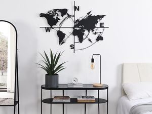 Wanddekoration Weltkarte - Metall - 80 x 107 - Schwarz - WORLDY