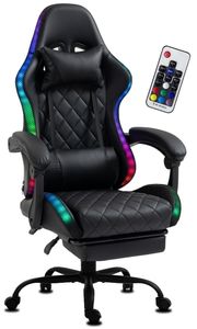 Delman Ergonomischer Gaming Stuhl RGB Beleuchtung Gamer Sessel PU-Leder Gamingsessel  Gaming Chair  Metallfußkreuz Fußstütze 02-0055BK