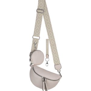 Bauchtasche  Umhängetasche Crossbody-Bag Hüfttasche Kunstleder Italy-Design BEIGE