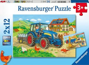 2 x 12 Teile Ravensburger Kinder Puzzle Baustelle und Bauernhof 07616