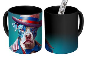 MuchoWow® Magický hrnček Magický pes - Klobúk - Bunda - Kvety - Modrý 350 ml hrnček Zmena farby Nápad na darček - Magický hrnček - Foto hrnček - Keramické hrnčeky - Obrázky - Šálka kávy - Hrnček na pitie - Hrnček na kávu