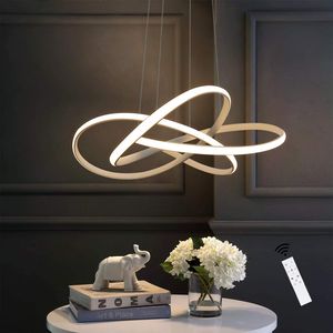 ZMH LED Pendelleuchte Esstisch in Weiß Moderne Hängelampe Ø62cm Ringe Kronleuchter Wohnzimmer 59W Dimmbar mit Fernbedienung Höhe Einstellbar