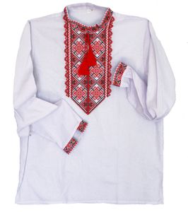 Freizeithemd Herren ukrainisches gesticktes Hemd Vyshyvanka Männertracht Baumwolle Weiß Größe 42 (ukrainische Größe 48)