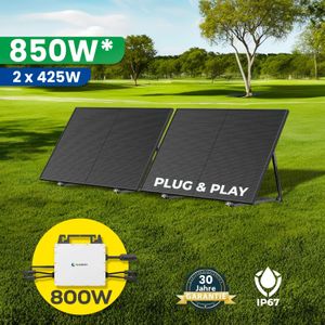 850W/800W Balkonkraftwerk Komplettset inkl. integriertem WiFi Wechselrichter mit Halterung 850W Solaranlage PV Montage und Plug-and-Play-Einrichtung