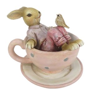 Clayre & Eef Figúrka králika 10x8x8 cm Hnedá ružová Polyresin