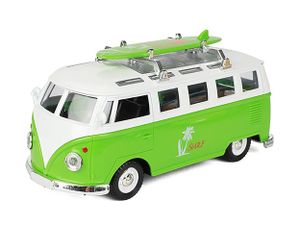 Bus Beach Cruiser mit Surfbrett Licht Sound Rüchzugmotor Modell Modellauto Geschenk 86 (Grün)
