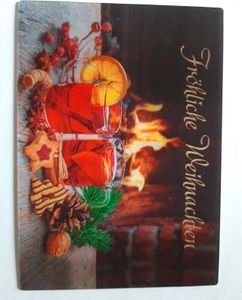 3 D Ansichtskarte Fröhliche Weihnachten, Postkarte Wackelkarte Hologrammkarte Weihnachten Glühwein