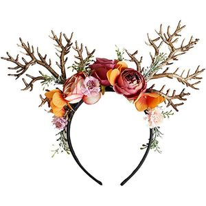Phantasievoller Geweih-Haarreif mit Blumen für Frauen/Märchenhafter Blüten-Haarschmuck Rentier-Hörner/EIN Blickfang zu Weihnachten & Fasching