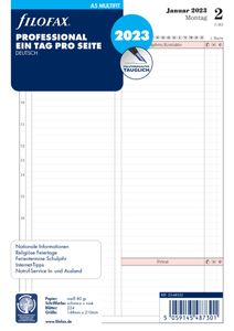 Filofax Kalendereinlage A5 Multifit Professional: Ein Tag pro Seite 2023 deutsch mit Uhrzeiten